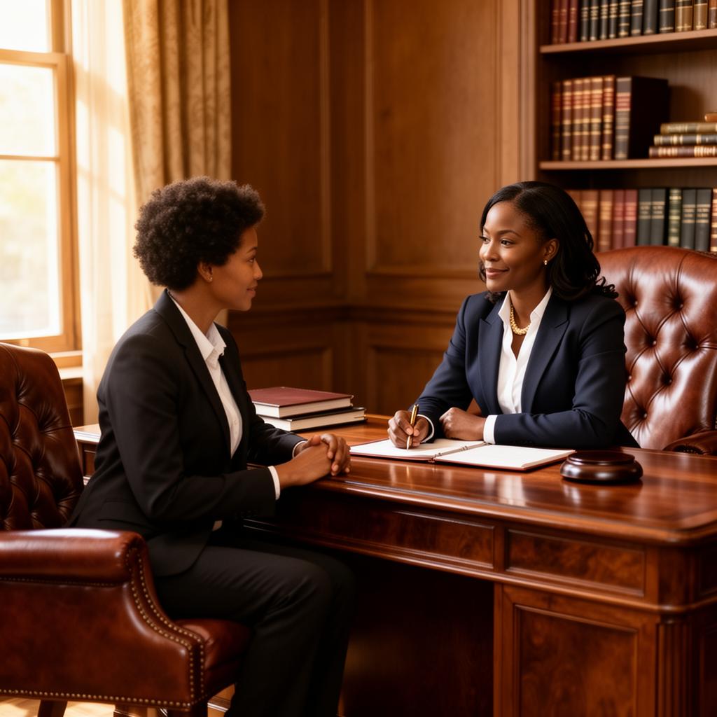 Attorney Moore meeting a client in her Jacksonville office