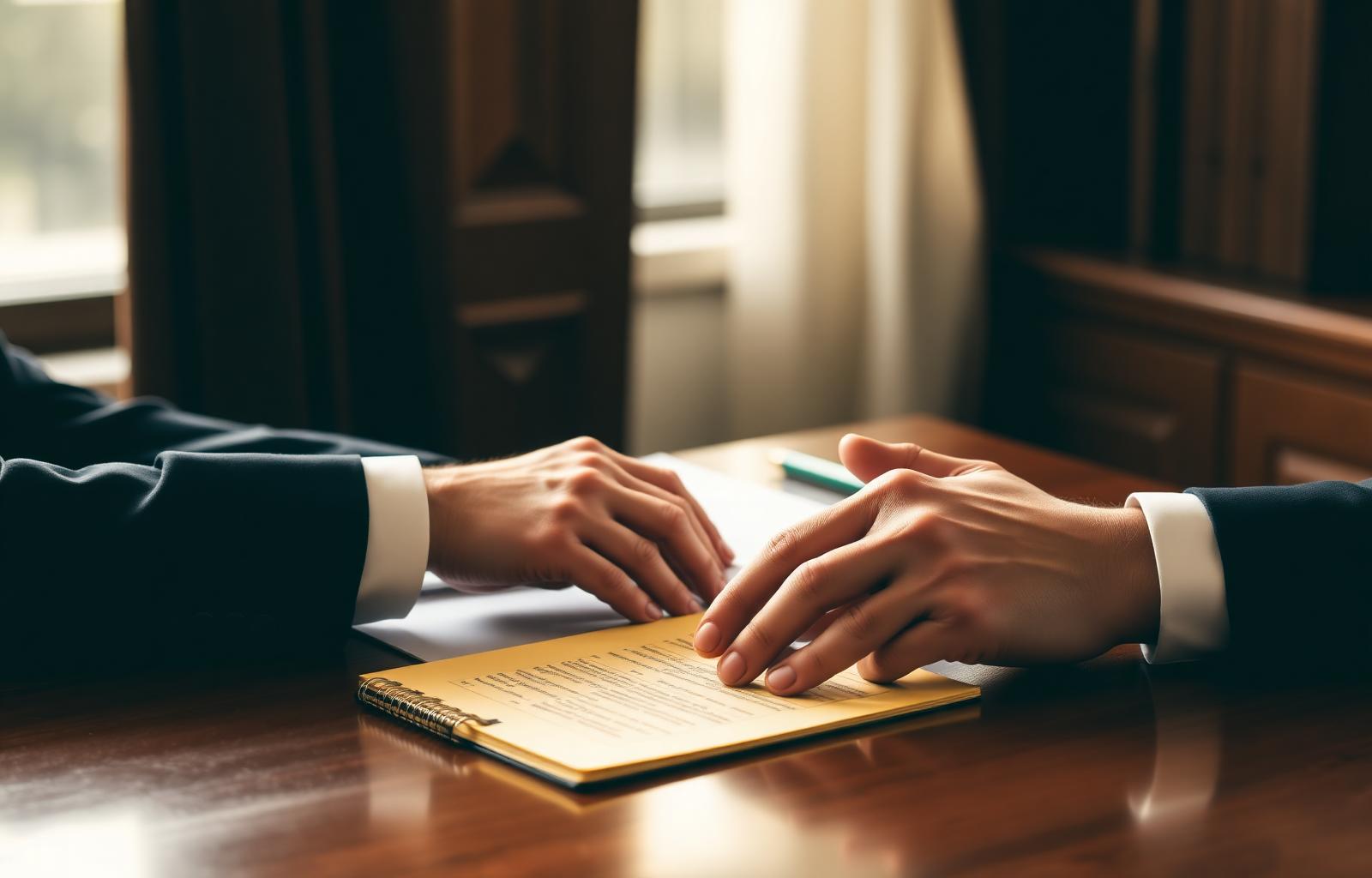Attorney reviewing a case file with a client