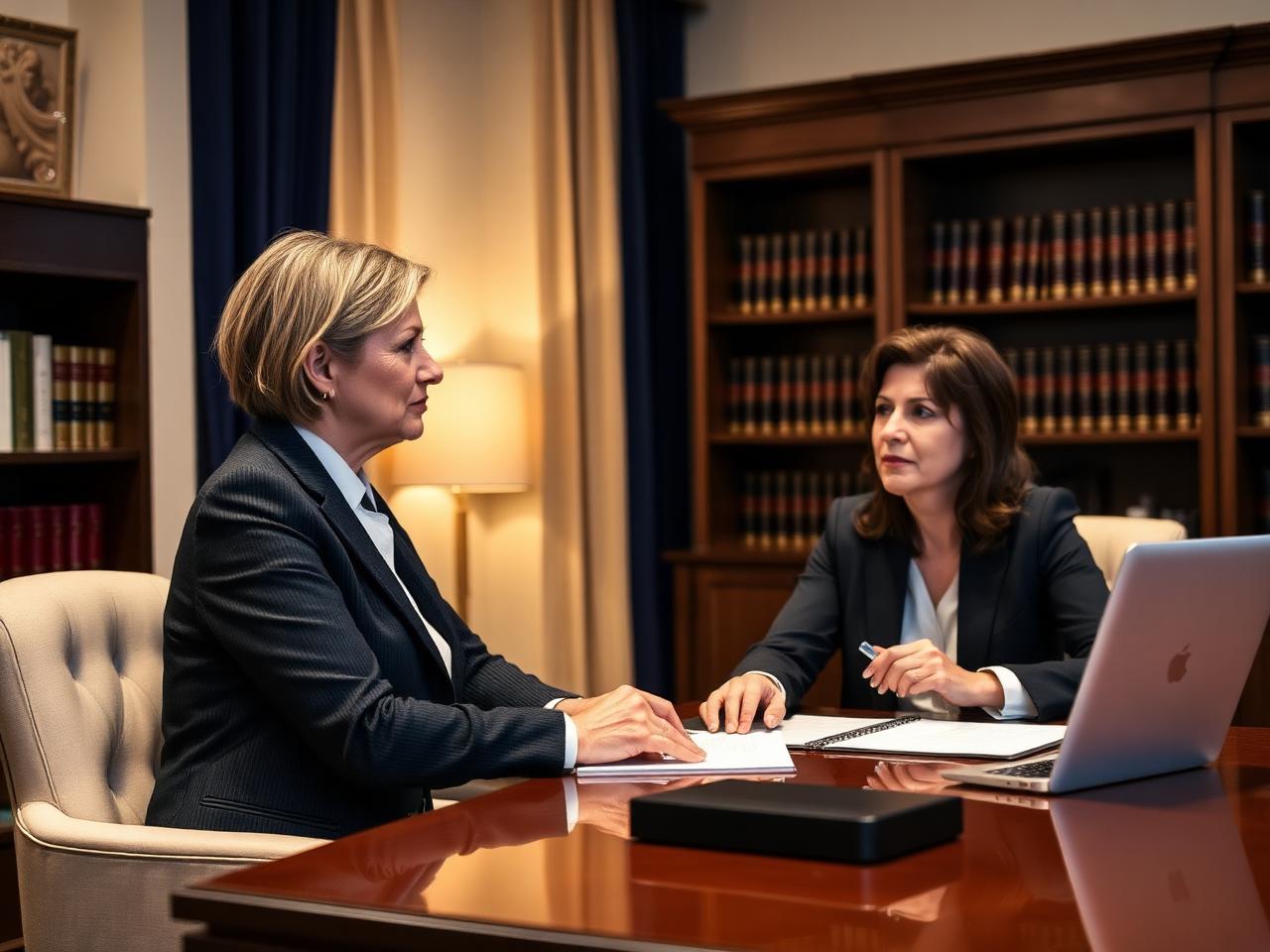 Attorney Moore meeting with a client in her office
