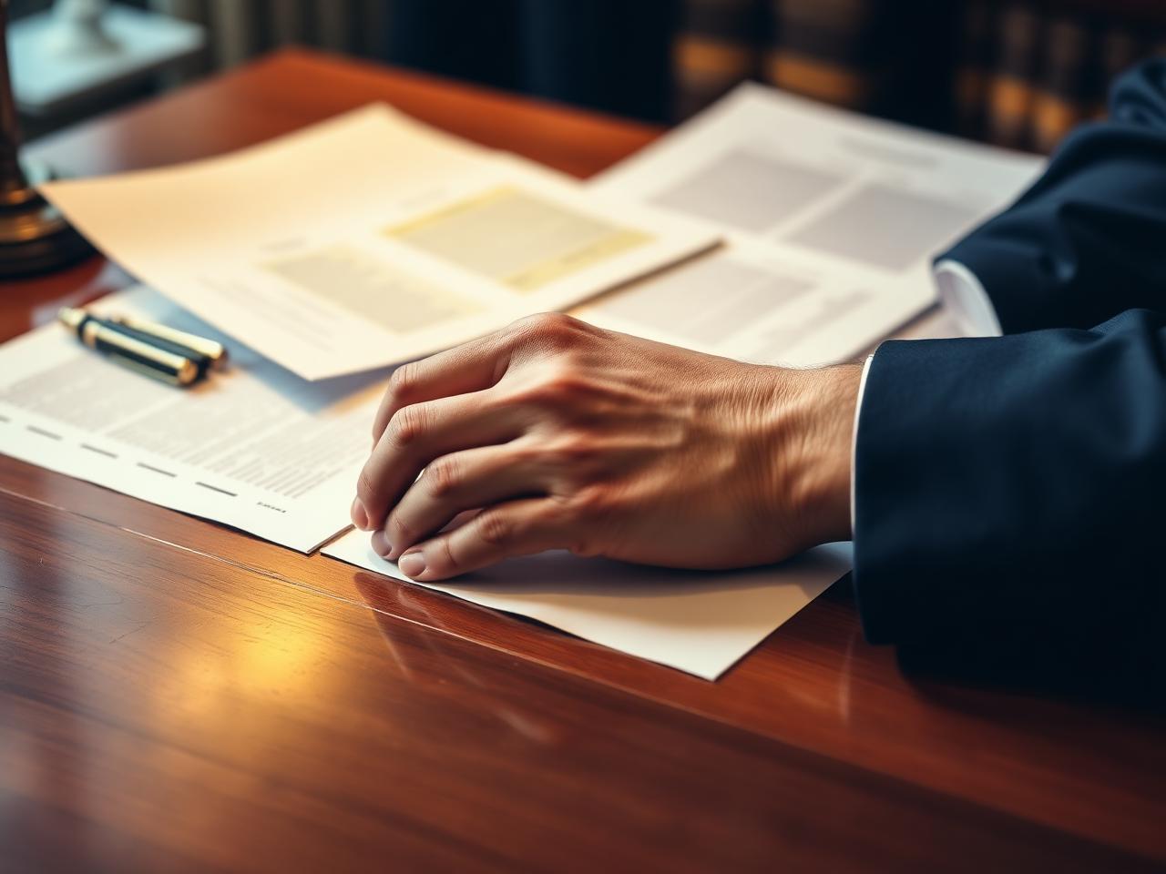 Attorney reviewing discovery documents and case files