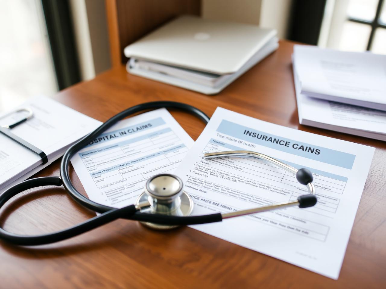Medical bills and insurance claim documents on a desk