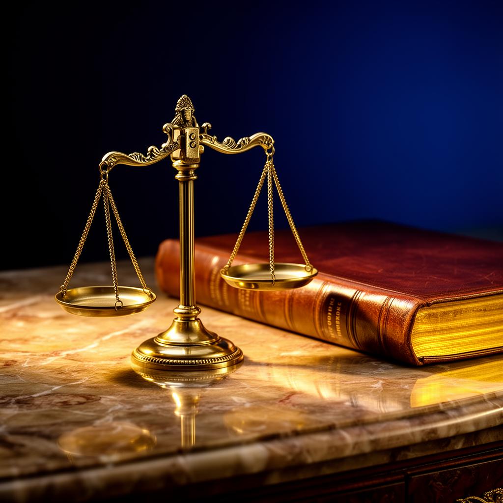 Brass scales of justice on marble